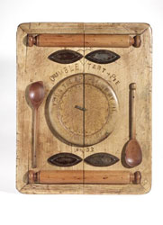 unusual handmade cupboard made from chopping boards & kitchenalia