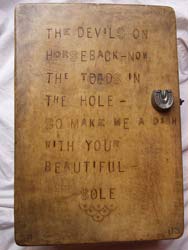 the devils - unusual handmade cupboard made from chopping boards & kitchenalia