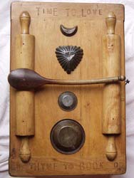 time to love, thyme to cook - unusual handmade cupboard made from chopping boards & kitchenalia