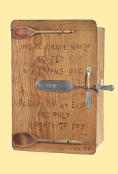 herring pie - unusual handmade cupboard made from chopping boards & kitchenalia