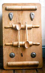 rolling pins & spoons - unusual handmade cupboard made from chopping boards & kitchenalia