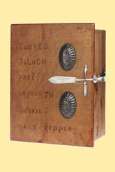 smoked salmon - unusual handmade cupboard made from chopping boards & kitchenalia